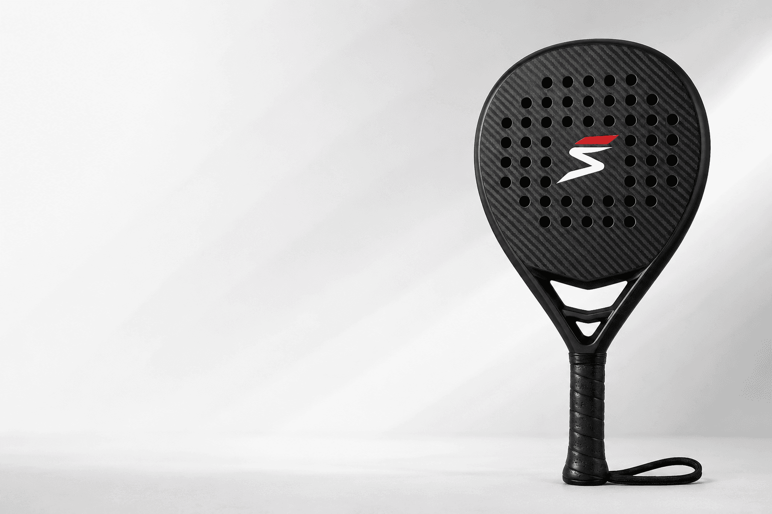 Studio product photo of a SIAL Athletics carbon fiber padel racket